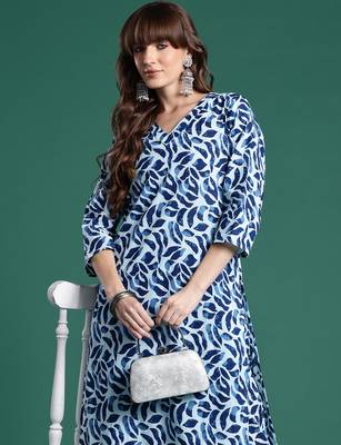 Blue printed pure cotton kurta trouser set 2