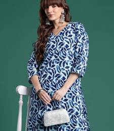 Blue printed pure cotton kurta trouser set
