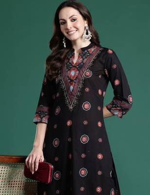 Black printed pure cotton kurta trouser set 2