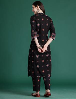 Black printed pure cotton kurta trouser set 3