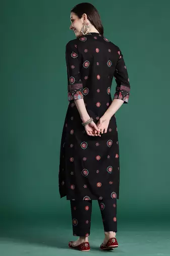 Black printed pure cotton kurta trouser set