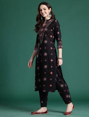 Black printed pure cotton kurta trouser set 4