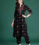 Black printed pure cotton kurta trouser set
