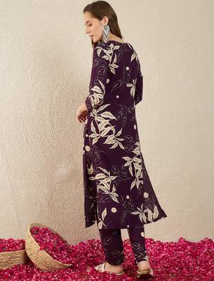 Purple printed viscose rayon kurta trouser set 3