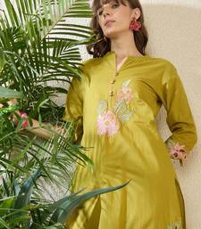 Green embroidered pure cotton kurta trouser set