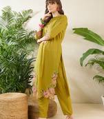 Green embroidered pure cotton kurta trouser set