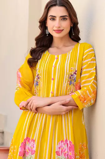 Mustard printed pure cotton kurta trouser set