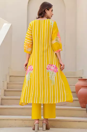 Mustard printed pure cotton kurta trouser set