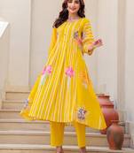 Mustard printed pure cotton kurta trouser set