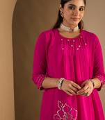 Pink embroidered silk kurta trouser set