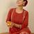 Orange embroidered pure cotton kurta trouser set