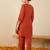 Orange embroidered pure cotton kurta trouser set