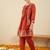 Orange embroidered pure cotton kurta trouser set