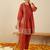 Orange embroidered pure cotton kurta trouser set