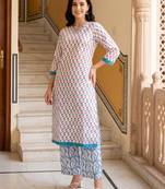 Blue printed pure cotton kurta trouser set