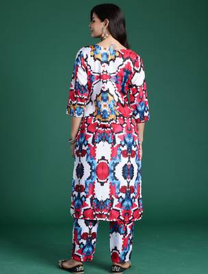 White printed pure cotton kurta trouser set 3