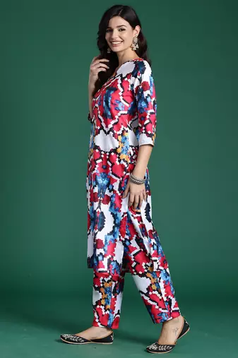 White printed pure cotton kurta trouser set
