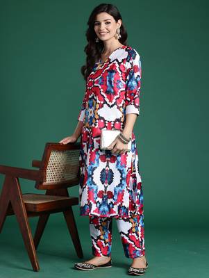 White printed pure cotton kurta trouser set 1