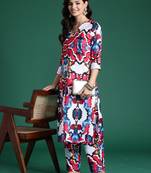 White printed pure cotton kurta trouser set