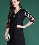 Black embroidered pure cotton kurta trouser set