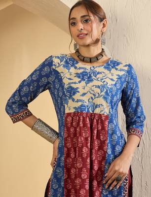 Multicolor printed pure cotton kurta trouser set 2
