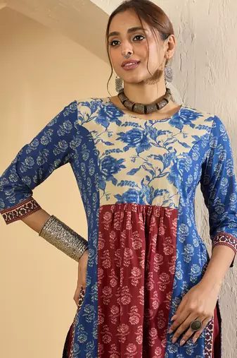 Multicolor printed pure cotton kurta trouser set