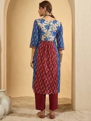 Multicolor printed pure cotton kurta trouser set 3
