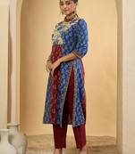 Multicolor printed pure cotton kurta trouser set