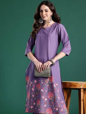 Lavender printed pure cotton kurta trouser set 2