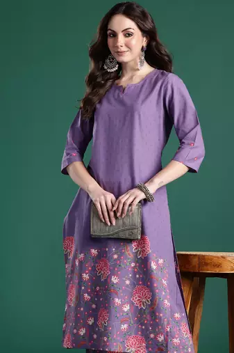 Lavender printed pure cotton kurta trouser set