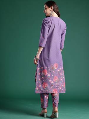 Lavender printed pure cotton kurta trouser set 3
