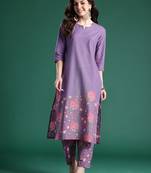 Lavender printed pure cotton kurta trouser set
