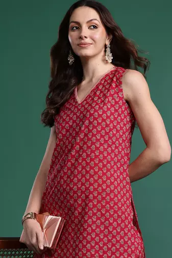 Maroon printed pure cotton kurta trouser set