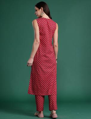 Maroon printed pure cotton kurta trouser set 3