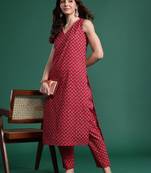 Maroon printed pure cotton kurta trouser set