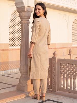 Beige printed pure cotton kurta trouser set 3