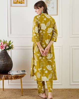 Mustard printed pure cotton kurta trouser set 3