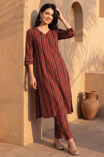 Multicolor printed pure cotton kurta trouser set