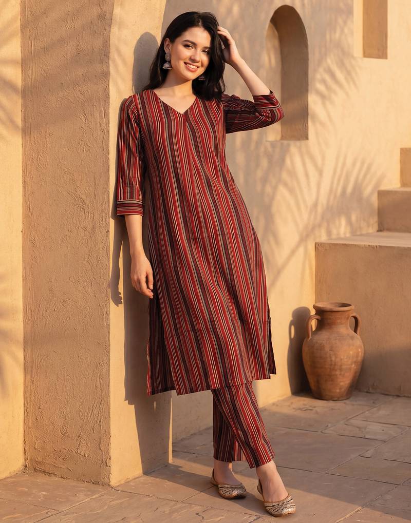Multicolor printed pure cotton kurta trouser set