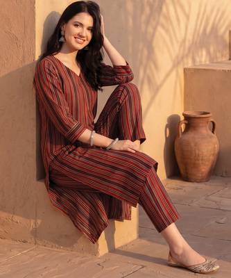 Multicolor printed pure cotton kurta trouser set 2
