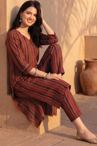 Multicolor printed pure cotton kurta trouser set