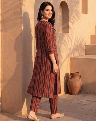 Multicolor printed pure cotton kurta trouser set 3