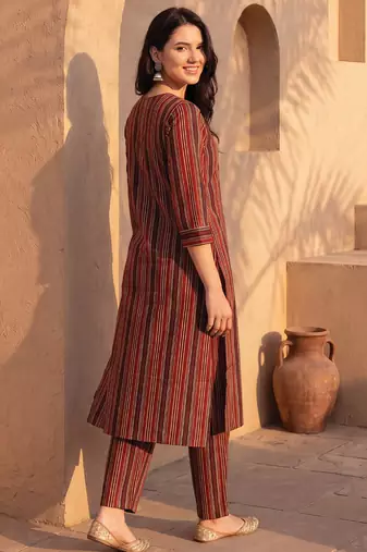 Multicolor printed pure cotton kurta trouser set