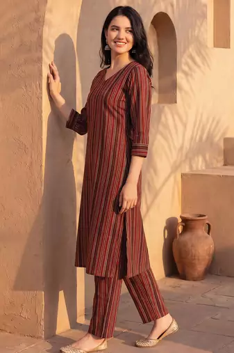 Multicolor printed pure cotton kurta trouser set