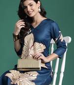 Teal printed pure cotton kurta trouser set