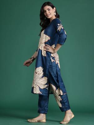 Teal printed pure cotton kurta trouser set 3
