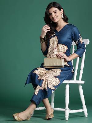 Teal printed pure cotton kurta trouser set 4