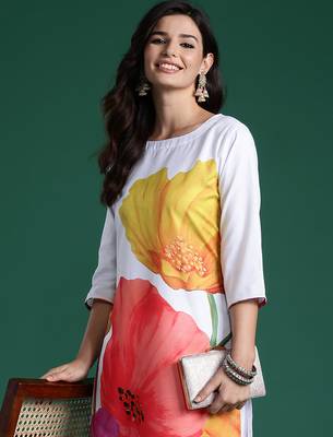 White printed pure cotton kurta trouser set 2