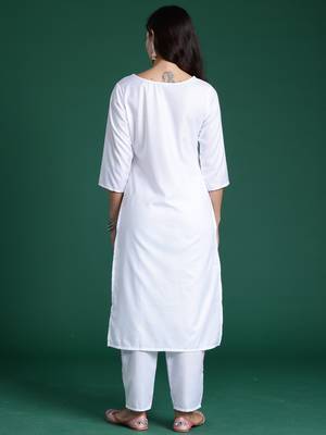 White printed pure cotton kurta trouser set 3