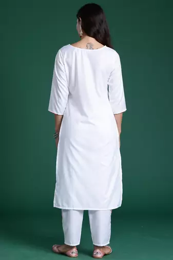 White printed pure cotton kurta trouser set